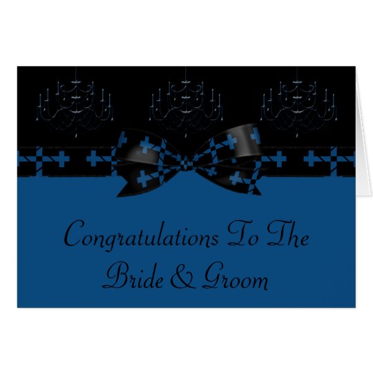 Blue & Black Gothic Chandelier & Cross Wedding Card