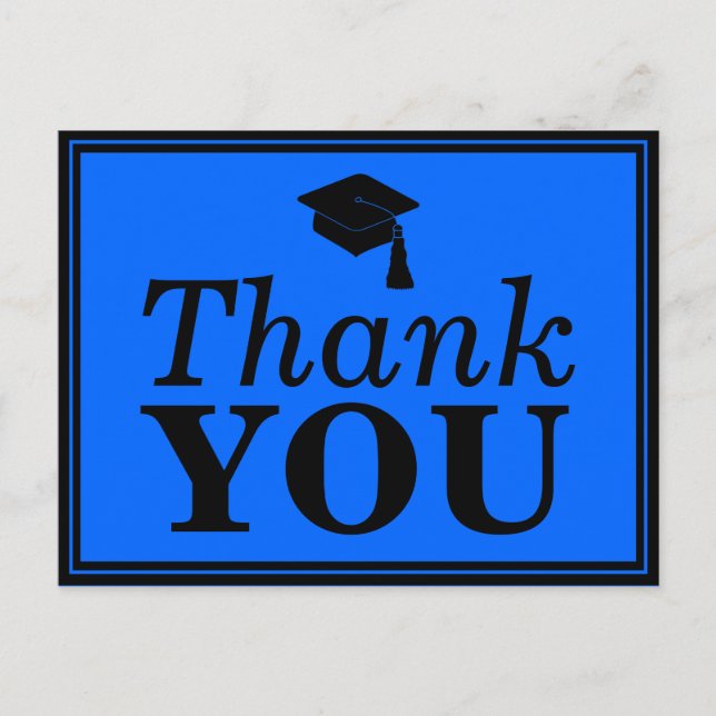 Blue Black Grad Cap Thank You Postcard (Front)