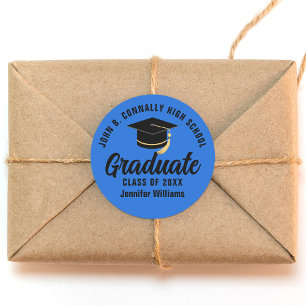Blue Black Graduate Custom Graduation Party Classic Round Sticker
