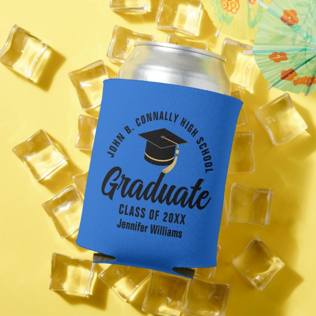 Blue Black Graduate Personalised Graduation Party Can Cooler (In Situ Summer)