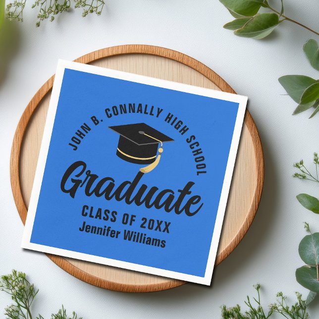 Blue Black Graduate Personalised Graduation Party Napkin (Creator Uploaded)