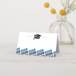 Blue & Black Graduation Cap Folding Label, Food or Place Card