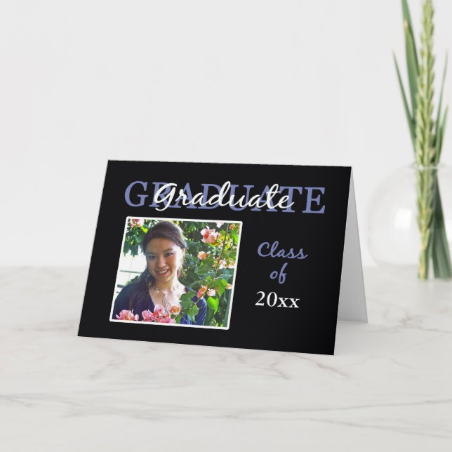 Blue/Black Graduation Party Invitation/Photo Card (Front)