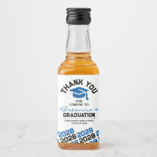 Blue & Black Graduation Thank You Mini Liquor Bottle Label