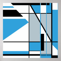 Blue Black Gray on White Abstract Mosaic-like Look
