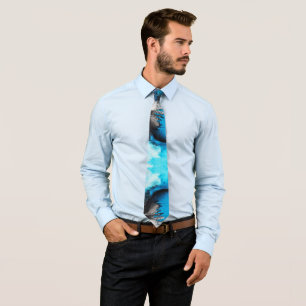 Blue black Gray white abstract pain splash Tie