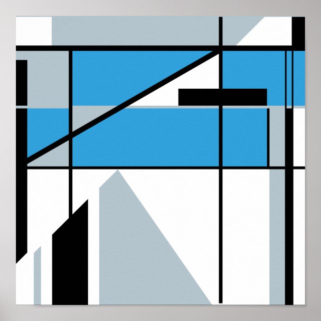 Blue Black Gray White MCM-like Geometric Design Poster (Front)