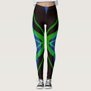 Blue Black Green Abstract Geometric Gym Yoga Leggings