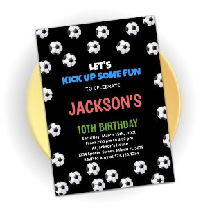 Blue Black Green Soccer Birthday Invitations