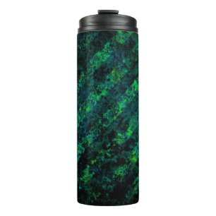 Blue black green striped background with blur, gra thermal tumbler