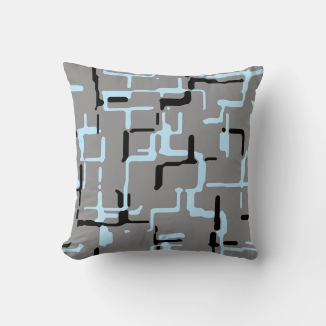 Blue Black Grey Abstract Pattern Cushion (Front)