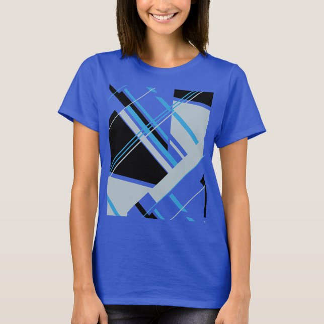 Blue Black Grey Bold MCM Look Geometric Abstract T-Shirt (Front)