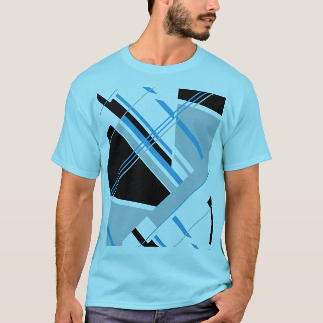 Blue Black Grey MCM Look Bold Geometric Abstract T-Shirt (Front)