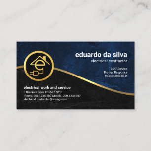 Blue Black Grunge Gold Wave Electrician Business Card