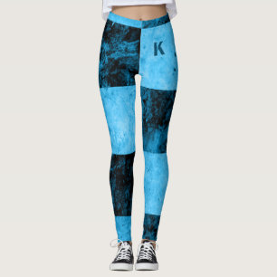 Blue Black Grunge Tiles Monogram Personalised Leggings