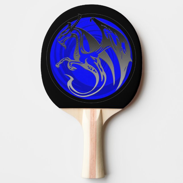 Blue black grunge wing dragon ping pong paddle (Front)