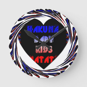 Blue Black Hakuna Matata Baby Kids Design.png Round Clock