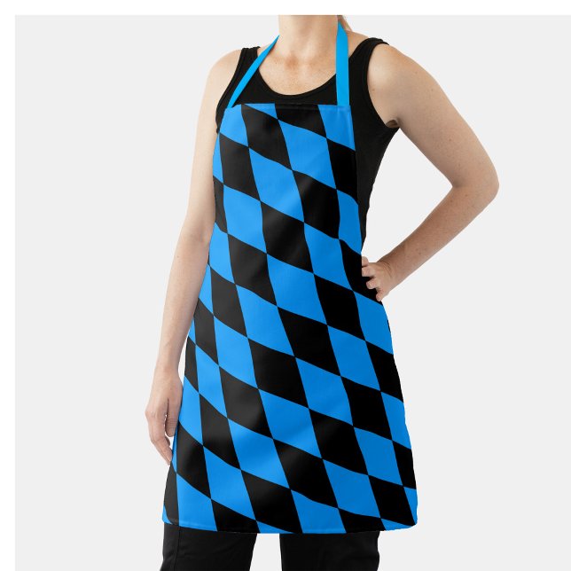 Blue Black Harlequin Diamonds Checkers Design  Apron (Creator Uploaded)