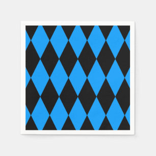 Blue Black Harlequin Diamonds Checkers Design Napkin