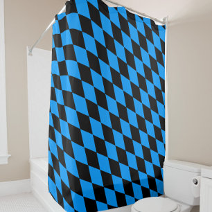 Blue Black Harlequin Diamonds Checkers Design Shower Curtain