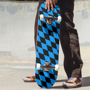 Blue Black Harlequin Diamonds Checkers Design Skateboard