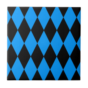 Blue Black Harlequin Diamonds Checkers Design  Tile