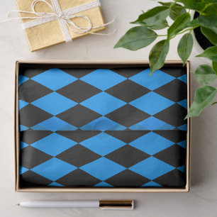 Blue Black Harlequin Diamonds Checkers Design Tissue Paper