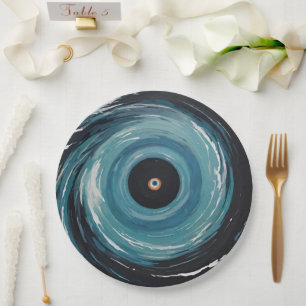 Blue Black Hole Drain Spiral Effect Paper Plate