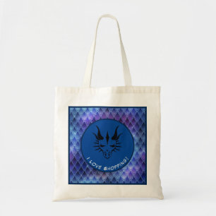Blue & Black I Love Shopping Dragon Head & Scales Tote Bag
