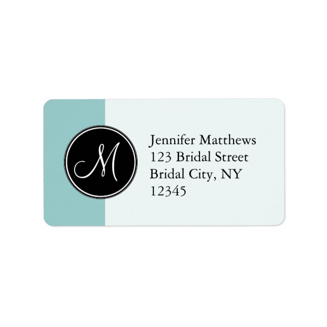 Blue Black Initial Address Labels for Weddings (Front)