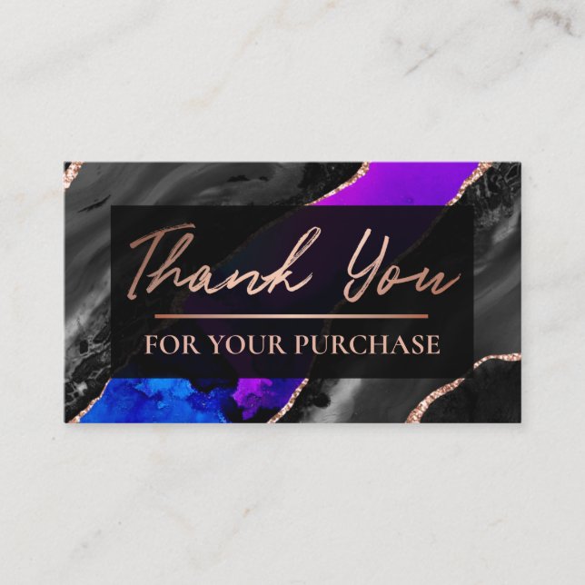 Blue Black Ink Agate Thank You For Your Purchase Business Card (Front)
