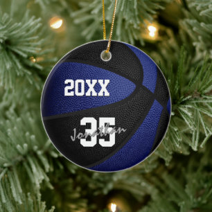 blue black kids team colours keepsake basketball ceramic tree decoration