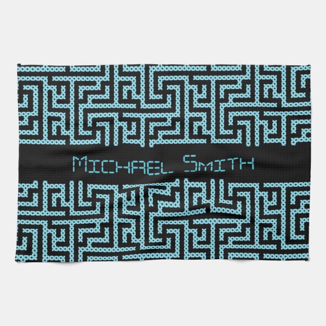 Blue & Black Labyrinth Tea Towel (Horizontal)