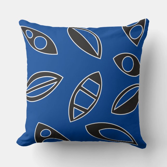 Blue Black Leaves Retro DESIGN Throw Pillow (Front)