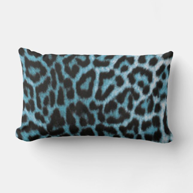 Blue Black Leopard Animal Print Lumbar Cushion (Front)