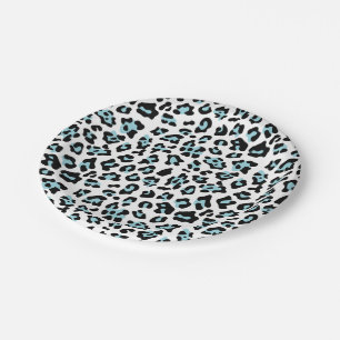Blue Black Leopard Animal Print Pattern Paper Plate