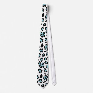 Blue Black Leopard Animal Print Pattern Tie