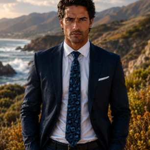 Blue & Black Leopard Print Tie