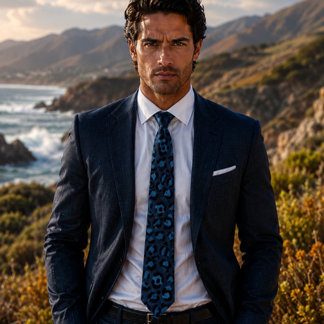 Blue & Black Leopard Print Tie (Creator Uploaded)