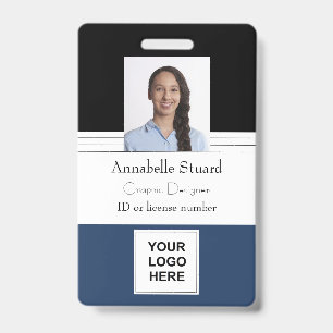 Blue Black Lined Name photo employee corporate Bad ID Badge