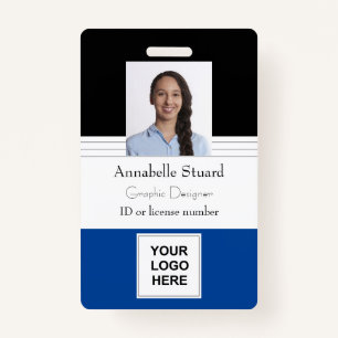 Blue Black Lined Name photo employee corporate ID ID Badge