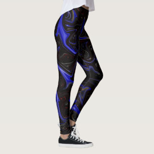 Blue Black Liquefied Outer Space Pattern, Leggings