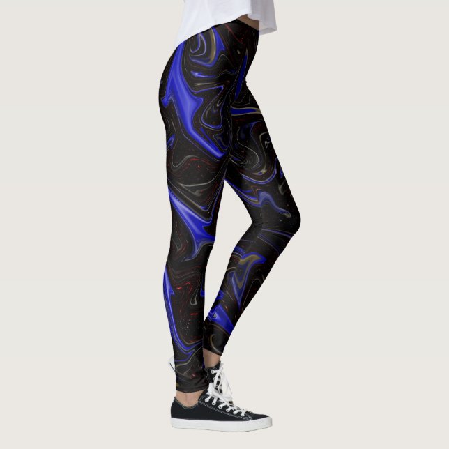 Blue Black Liquefied Outer Space Pattern, Leggings (Right)