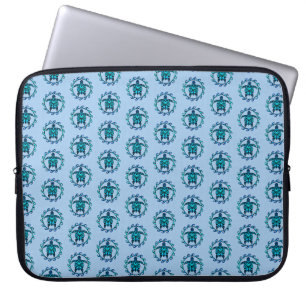 Blue Black Maori Sun Symbol Tribal Turtles Laptop Sleeve