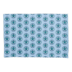 Blue Black Maori Sun Symbol Tribal Turtles Pillowcase