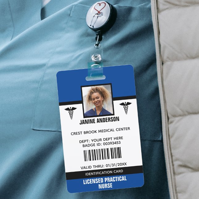 Blue & Black Medical Employee Doctor Nurse ID Badge (Blue White & Black Medical Employee Doctor Nurse ID Badge)