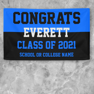 Blue & Black Minimalist Graduation Party Banner
