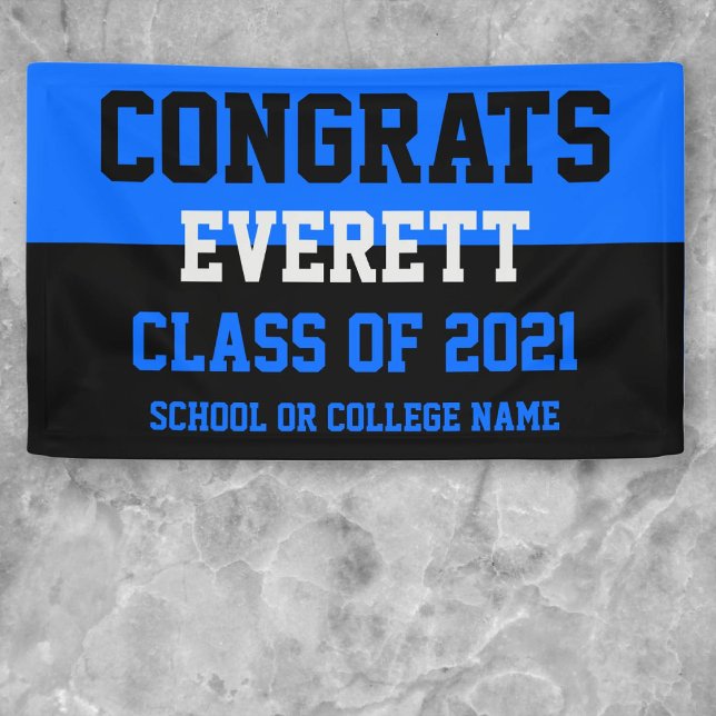 Blue & Black Minimalist Graduation Party Banner (Creator Uploaded)