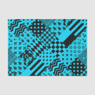 Blue Black Mixed Patterns Patchwork Design Tissue Paper