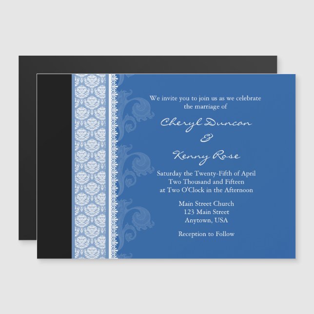 Blue Black Modern Magnetic Wedding Invitation (Front/Back)